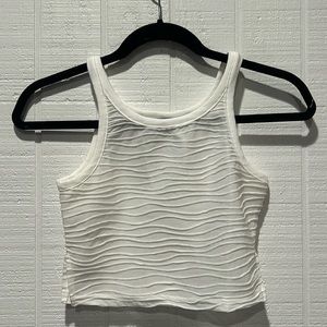 Princess Polly sheer/see thru white crop top with line designs